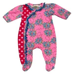 Flit & Flitter Baby Girl Footed Romper 3M Pink Paisley & Polka Dot Ruffle
